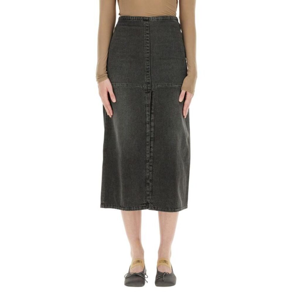 MM6 MAISON MARGIELA High-Waisted Denim Midi Skirt with Front Seam Women GREY